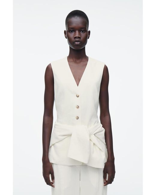 COS White Layered Linen-Blend Blazer