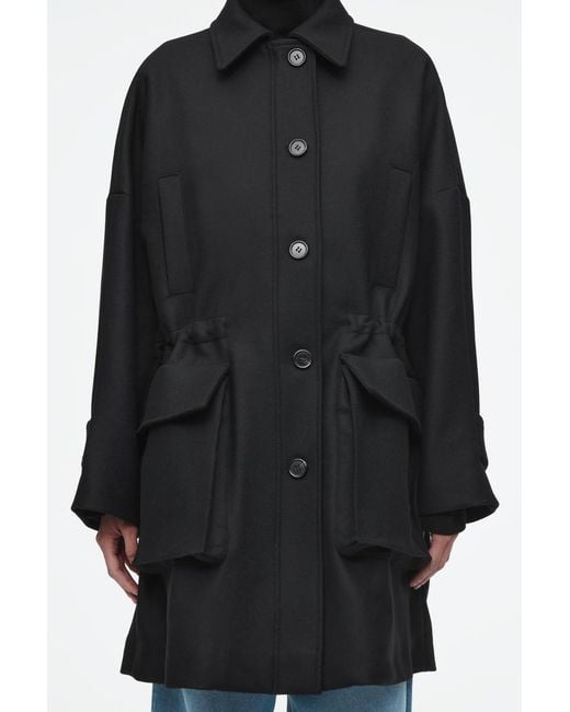 COS Black Oversized Wool Workwear Coat