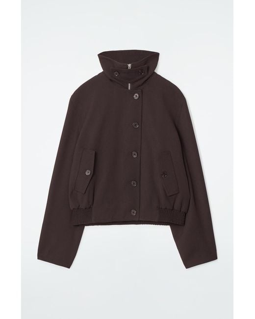 COS Brown Oversized Funnel-neck Wool-blend Jacket