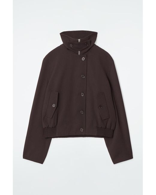 COS Brown Oversized Funnel-neck Wool-blend Jacket