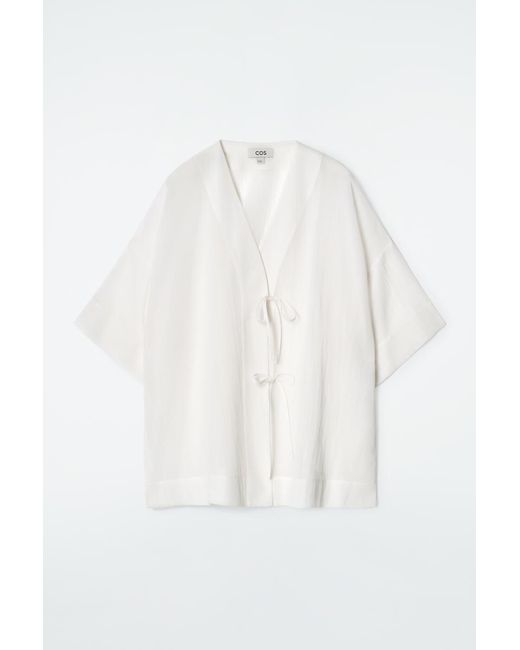 COS White Crinkled Tie-front Beach Shirt