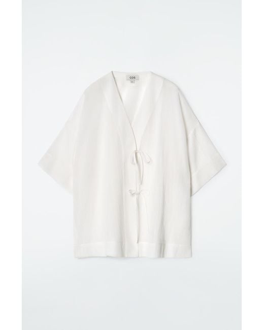 COS White Crinkled Tie-front Beach Shirt