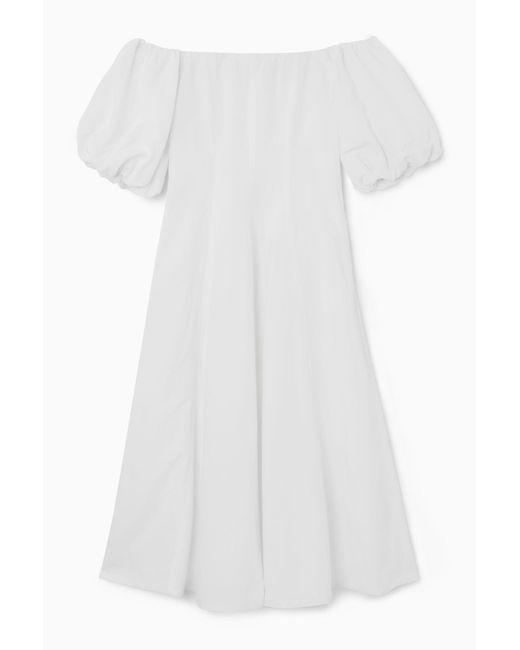 COS White Off-the-shoulder Puff-sleeve Midi Dress