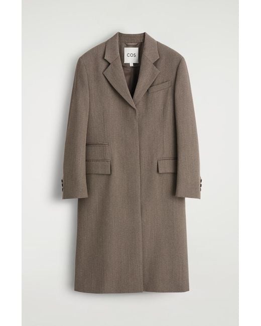 COS Brown Single-Breasted Wool-Blend Long Coat
