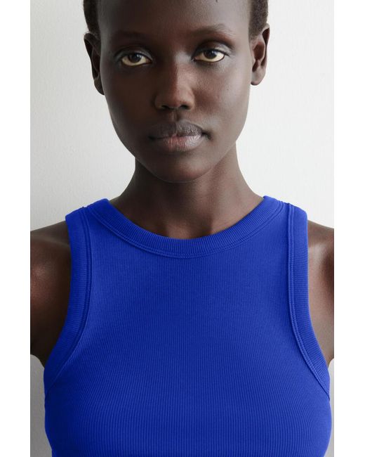 COS Blue Ribbed Cotton Tank Top