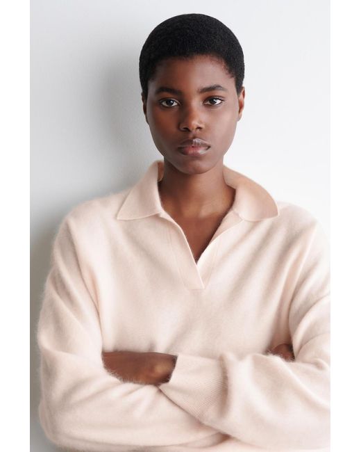 COS Pink Brushed-Cashmere Polo Sweater