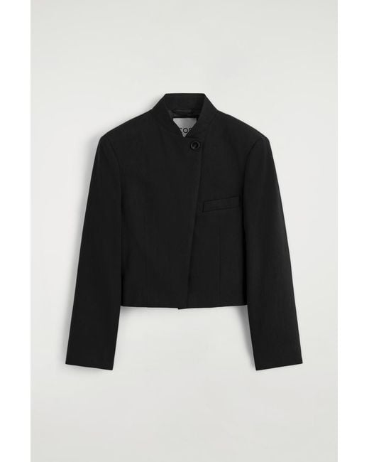 COS Black Cropped Structured Linen Blazer