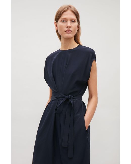 COS Silk Dress With Wrap Tie in Blue | Lyst