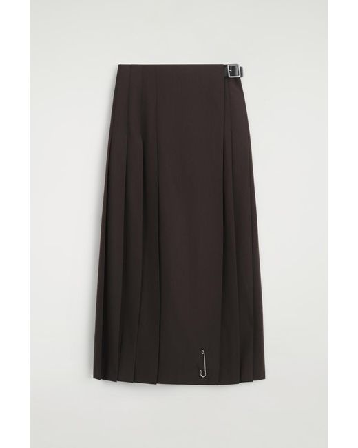 COS Black Belted Wool-Blend Maxi Kilt