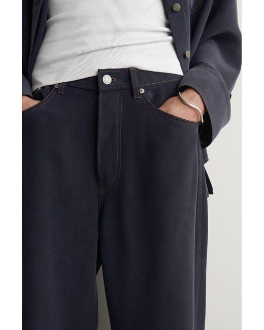 COS Blue Denim-Effect Silk Trousers