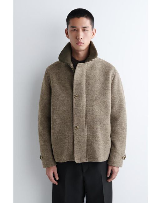 COS Brown Ribbed-Collar Boiled-Wool Jacket for men