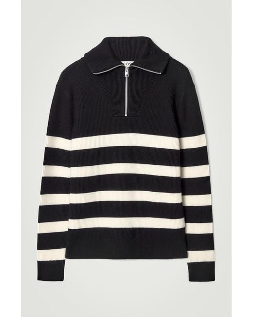 COS Black Merino Wool Half-Zip Jumper for men
