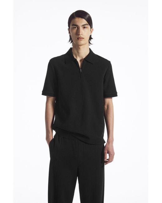 COS Black Short-sleeved Zip-up Polo Shirt for men