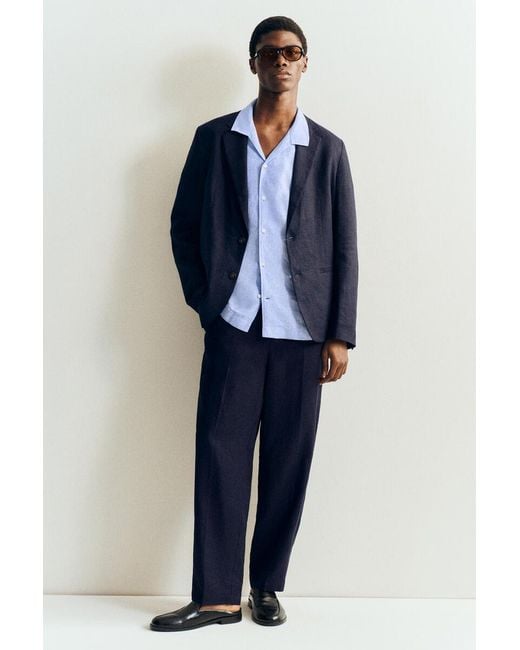 COS Blue Camp-Collar Short-Sleeved Linen Shirt for men