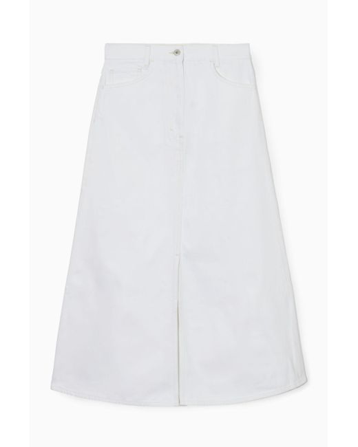 COS White A-line Denim Midi Skirt