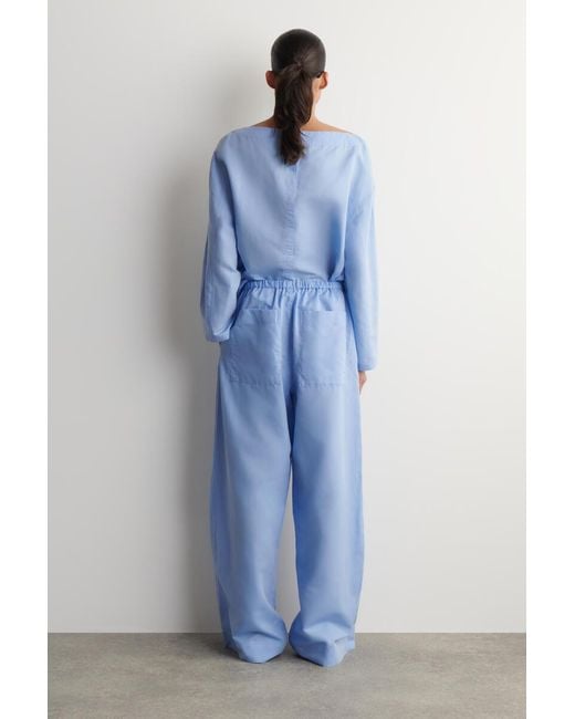 COS Blue Wide-Leg Linen Drawstring Pants