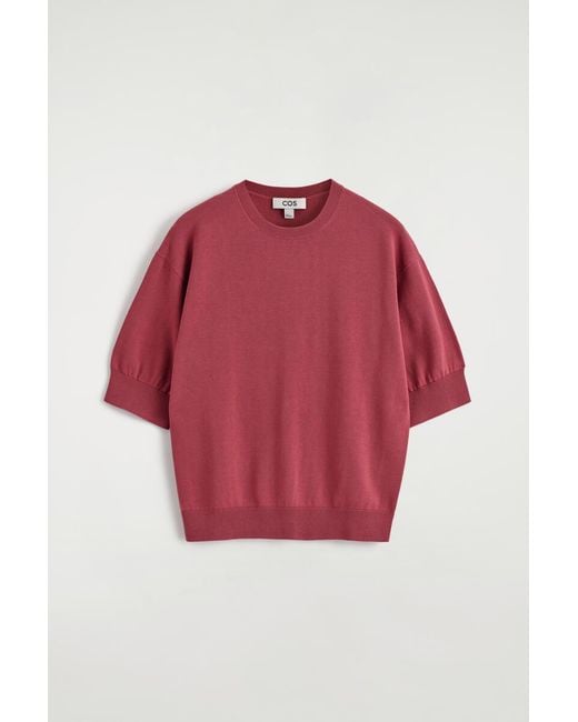 COS Red Knitted Cotton T-Shirt