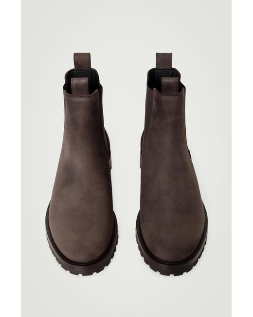 COS Brown Nubuck Leather Chelsea Boots for men