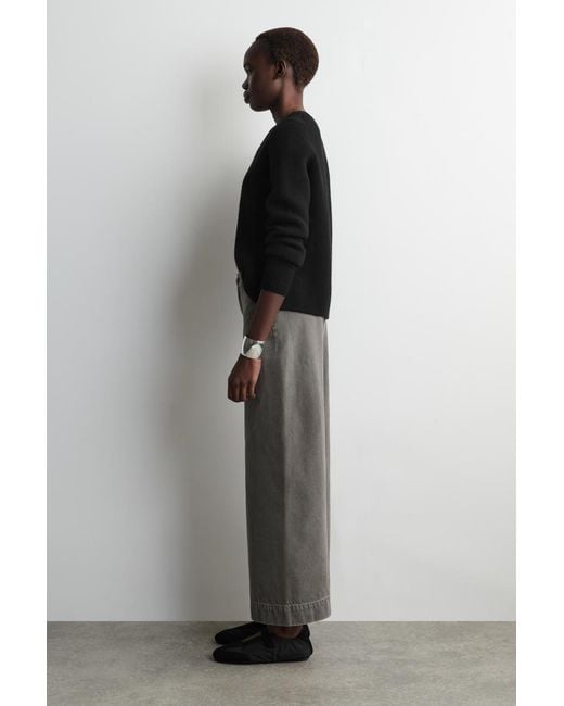 COS Gray Cropped Wide-Leg Denim Trousers
