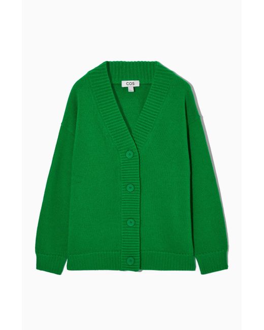 COS Green Oversized Wool V-neck Cardigan