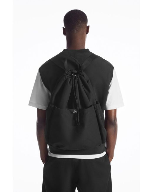 COS Black Drawstring Backpack for men