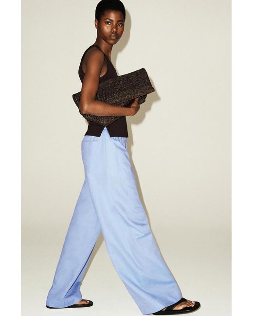 COS Blue Wide-Leg Linen Drawstring Pants