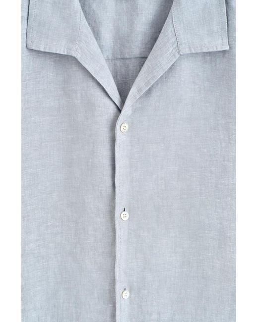 COS Blue Camp-Collar Short-Sleeved Linen Shirt for men