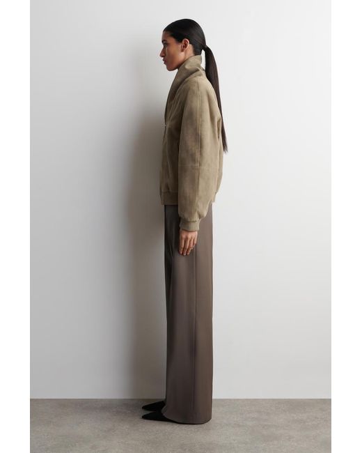 COS Natural Shawl-Collar Suede Bomber Jacket