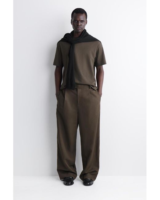 COS Brown Relaxed Cotton-Linen T-Shirt for men