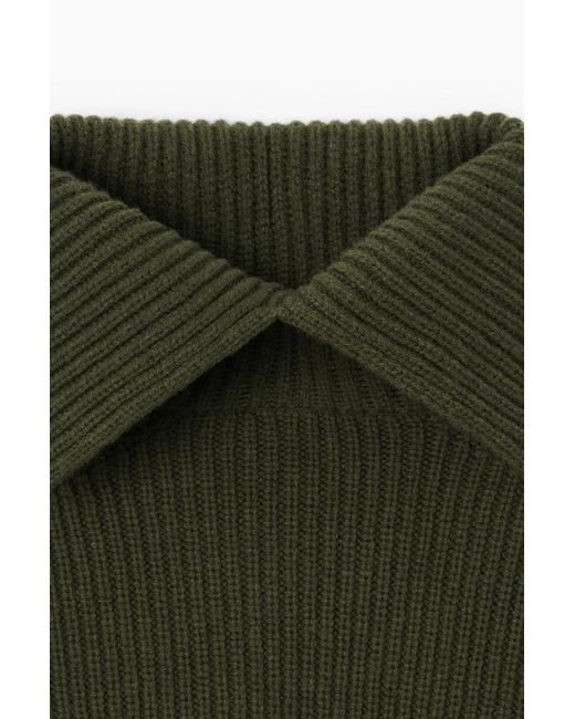 COS Green Striped Wool Roll-neck Jumper