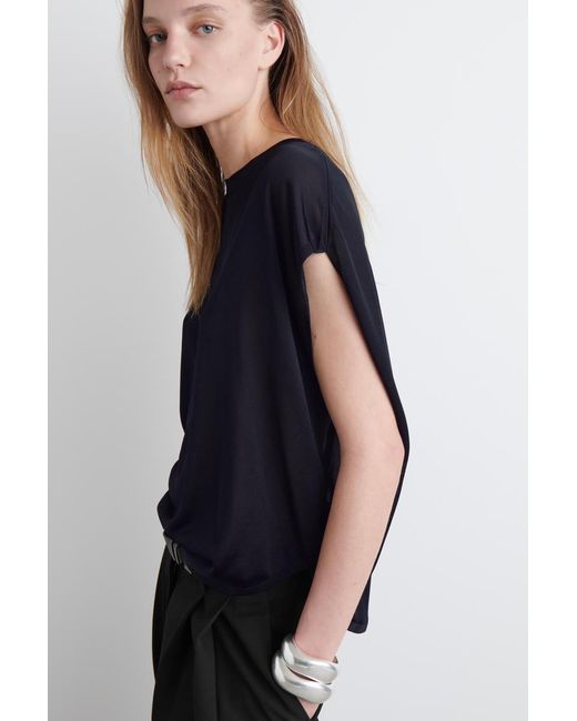 COS Blue Knitted Circle-Cut T-Shirt