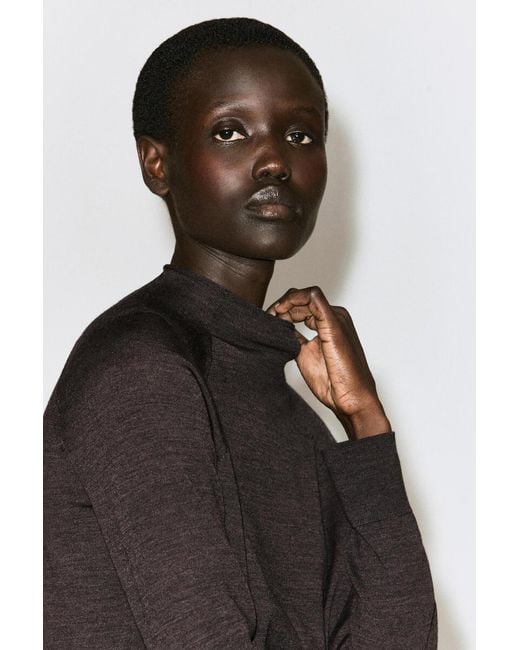 COS Brown Merino Wool Funnel-Neck Sweater