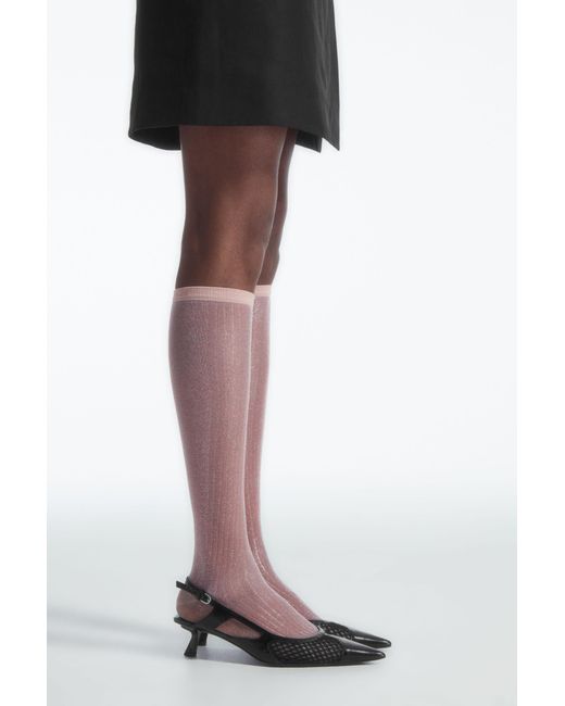 COS Pink Sheer Metallic Knee-high Socks