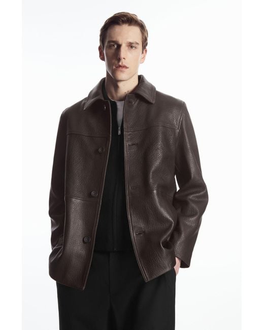 COS Black Collared Grained-leather Jacket for men
