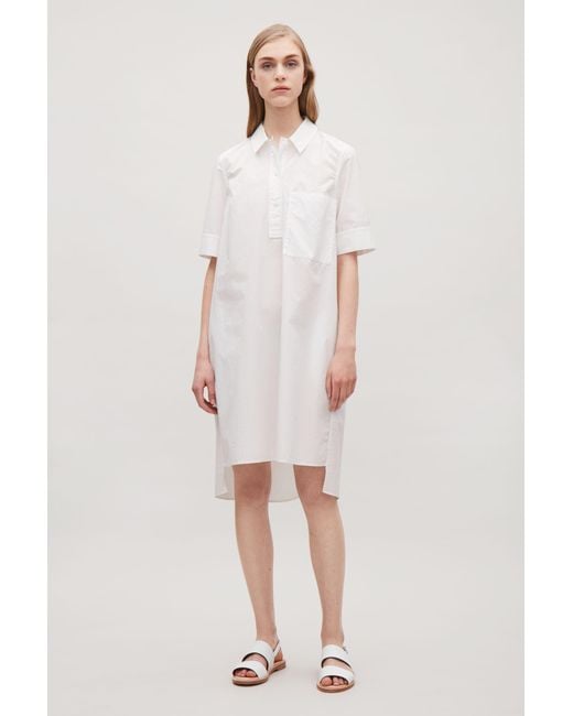 COS White Voluminous Poplin Shirt Dress