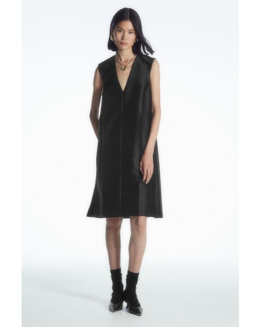 COS Black Button-detail Wool-blend Dress