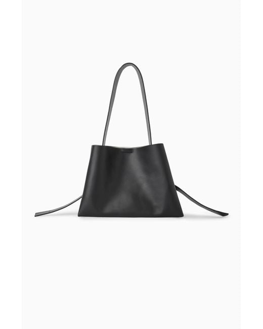 COS Black Folded Leather Medium Shoulder Bag