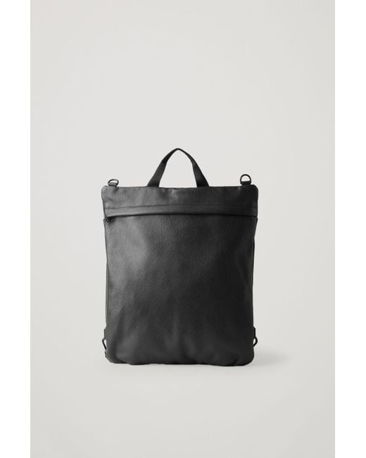 COS Black Grained Leather Backpack for men