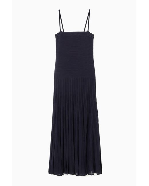 COS Blue Pleated Knitted Maxi Dress