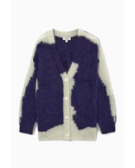 COS Blue Oversized-Strickjacke Aus Mohair Mit V-Ausschnitt