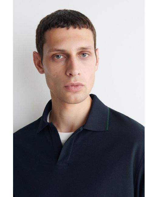 COS Blue Contrast-Tipped Cotton-Pique Polo Shirt for men