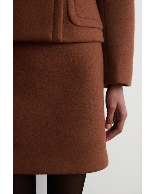 COS Brown Topstitched Wool Mini Skirt