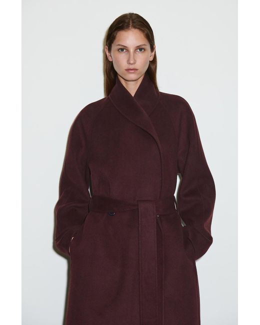 COS Red Belted Double-Faced Wool Long Coat