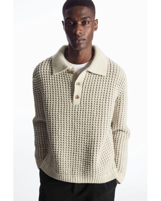 COS White Two-tone Waffle-knit Polo Shirt for men