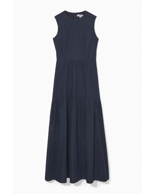COS Blue Open-back Tiered Dress