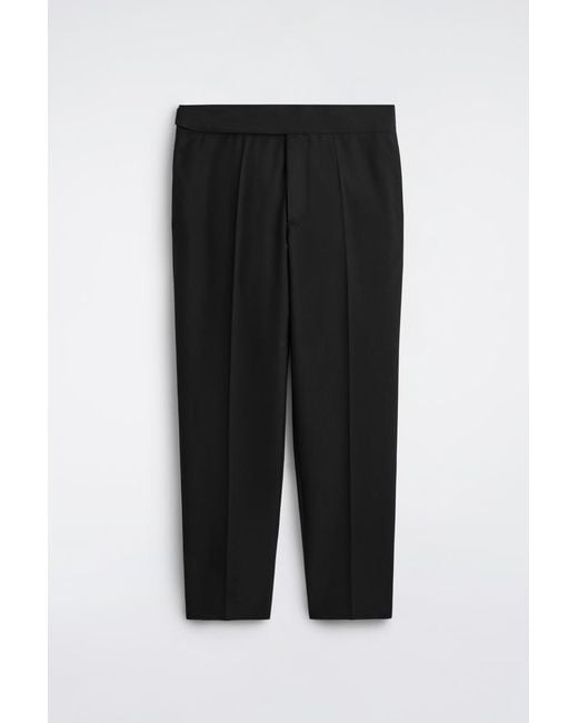 COS Black Cummerbund-Waist Wool Regular-Fit Tapered Trousers for men