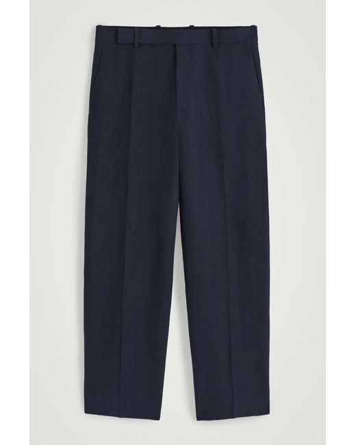 COS Blue Relaxed Linen Straight-Leg Trousers for men
