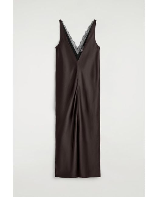 COS Women's Black Lace-Trimmed Satin Slip Dress