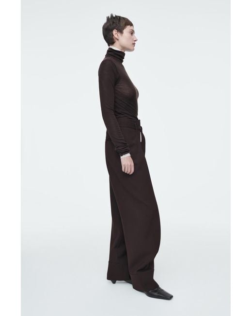 COS Brown Turn-Up Wool-Blend Trousers