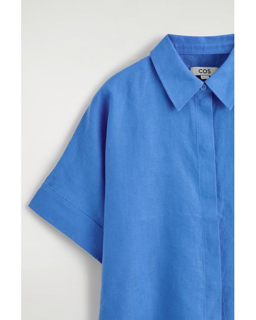 COS Blue Oversized Short-Sleeved Linen Shirt